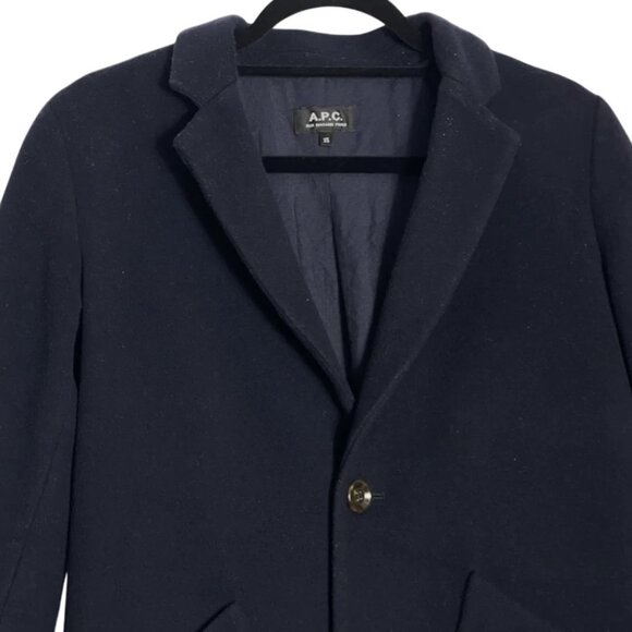 A.P.C. APC Rue Madame Paris Mens Wool Dark Navy Blue Peacoat Jacket Size XS - Picture 3 of 8